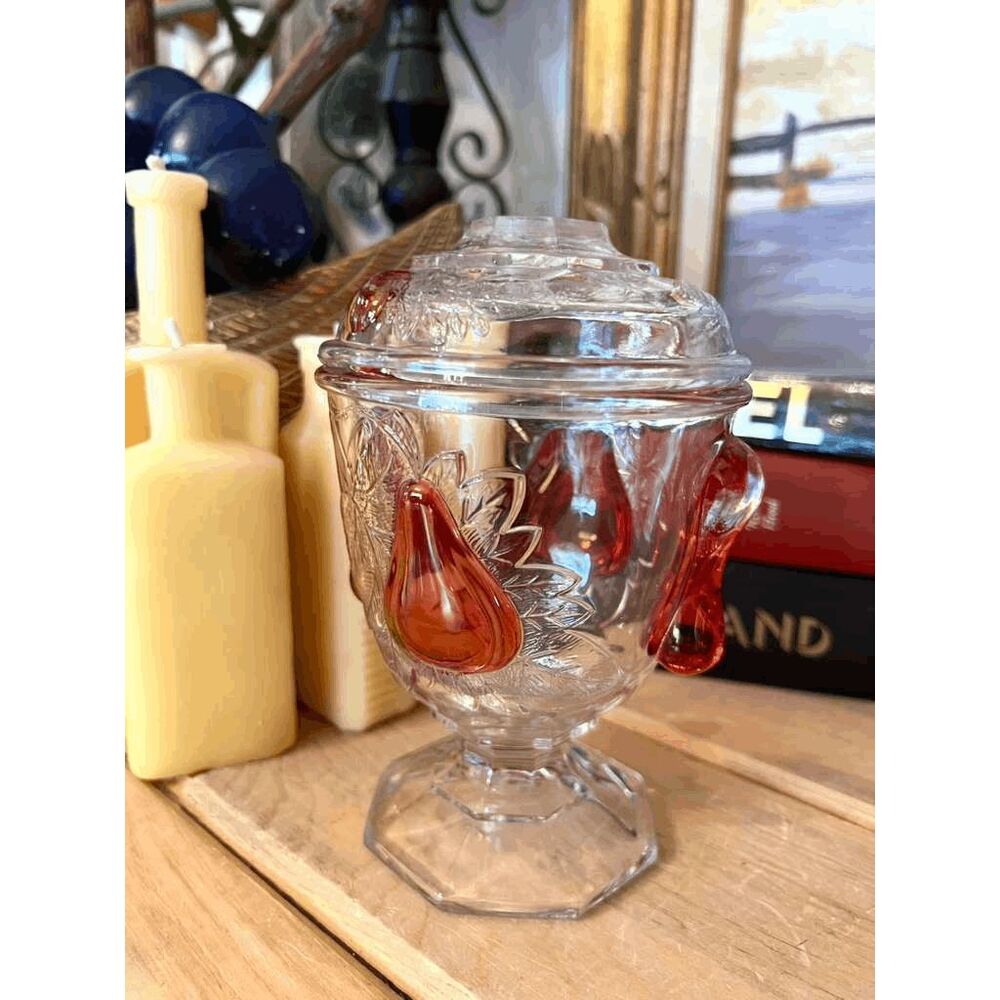Imperial Glass Baltimore Pear Ruby Flash Fairy Lamp Candy Dish